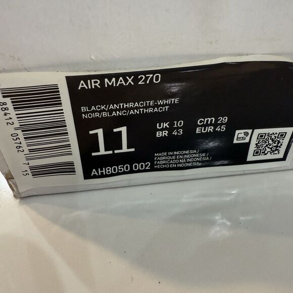 Nike Mens Air Max 270 Black White Shoes Sz 11 New Activewear AH8050-002 main image 2